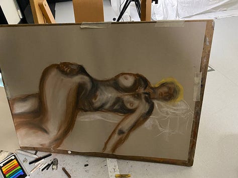 life drawing of female nude at Merthyr Tydfil, cardiff, wales