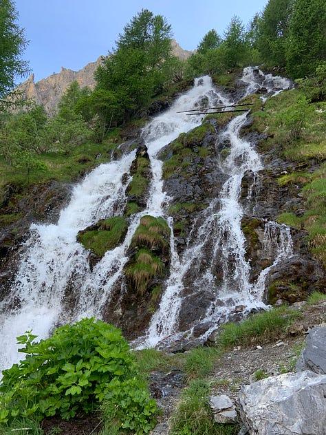 Hiking at Stroppia waterfalls near Chiappera, Piedmont, Italy