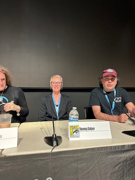 series of images showing the group of Weird West panelists at ComicCon 2023
