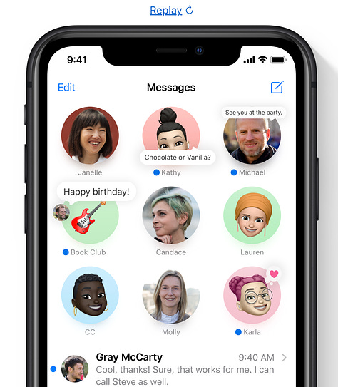 Marketing images for iOS 14 featuring fake texts