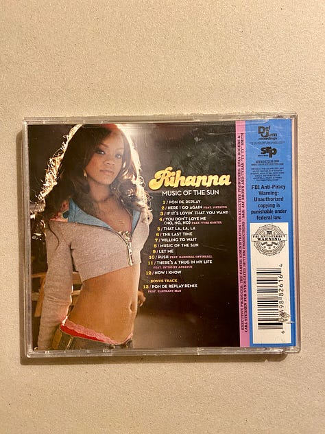 the album art for singer Rihanna’s first album Music of the Sun, including the inserts, front and back covers.