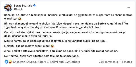 Reagimet e Berat Buzhales dhe Parim Ollurit në Facebook.