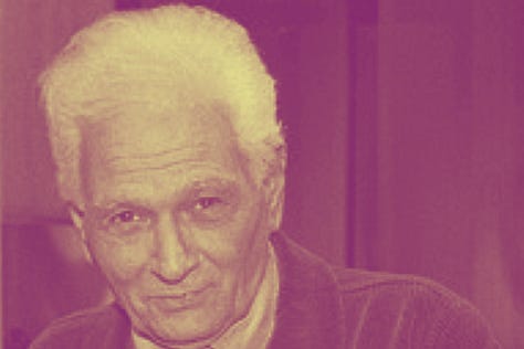 Duotone images of detail from photograph of Jacques Derrida.