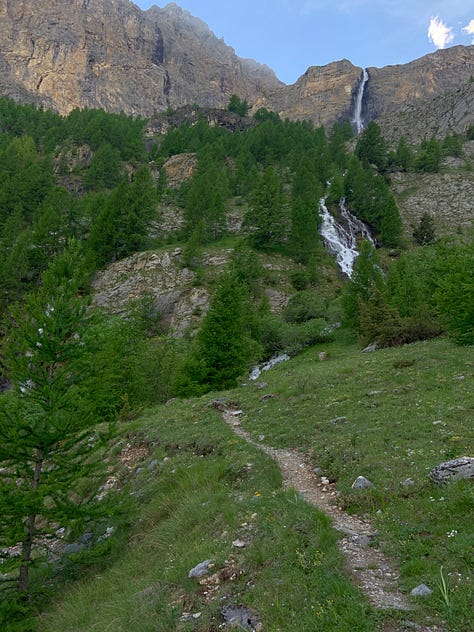 Hiking at Stroppia waterfalls near Chiappera, Piedmont, Italy