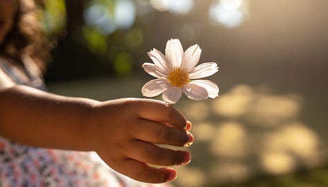 Several photos of an eye with the universe reflected, a woman at a parade, tattoos and hands holding a flower