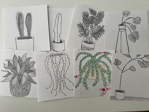 three collages of drawings