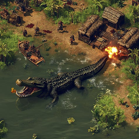 Captain, crocodile, demon real-time strategy game prompts in Midjourney