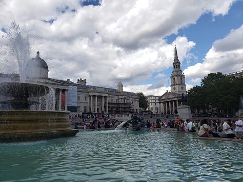 Trafalgar Square host demonstration, cultural events and community gatherings. Buskars and musicians are attracted to the ever changing crowd.