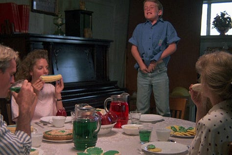 Shots from Troll 2 (1990, including the green food at the dinner table scene and the popcorn scene.