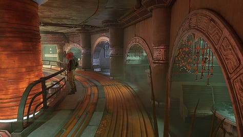 various photos depicting Makal’s Gambling Parlor, an in-universe cantina in Star Wars Outlaws