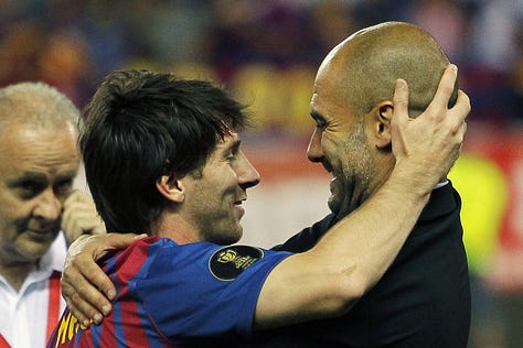 Pep Guardiola and some great players he has coached.