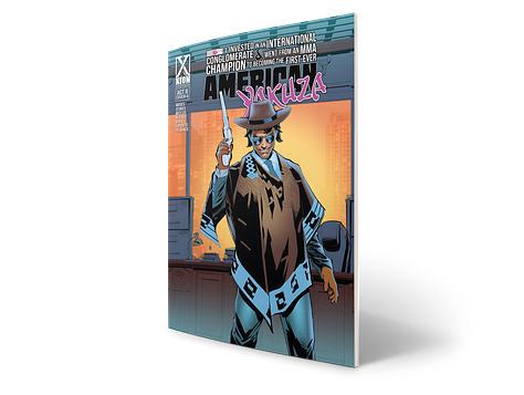 Five graphical cover images from the American Yakuza Act II Kickstarter campaign.