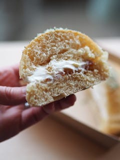 Quince Bakery in Islington by Anna Higham’s. Menu, marmalade and cream buns, brown butter bun