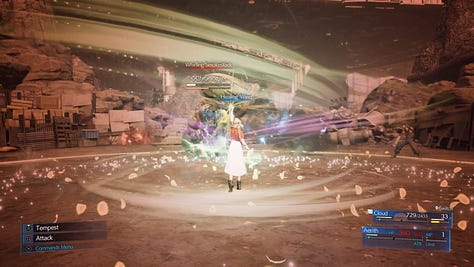 Comparison between Aerith's portal spell and Healing Wind, Imbuing memories using her right hand, and her turning the dark purple portal into one shining yellow one.