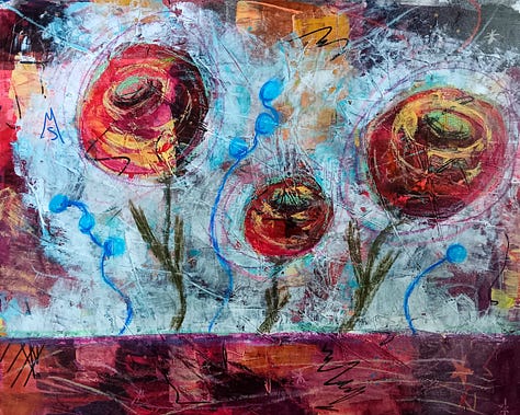 mixed media floral paintings