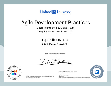 Algunos de los certificados de las capacitaciones y cursos que he tomado. Principalmente en LinkedIn Learning.