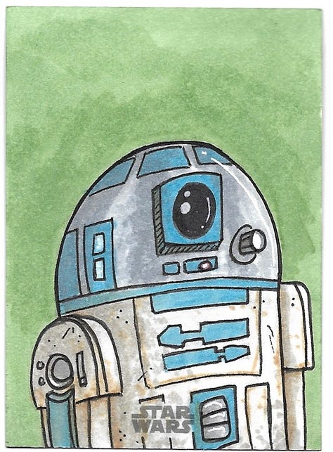 Sketch Cards of Boba Fett, R2-D2, and Panda Baba