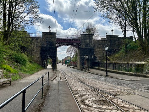 The Bowes-Lyon Bridge, Crich Tramway Village. Views of the bridge and the view from both sides overlooking the tramway. Images: Roland's Travels