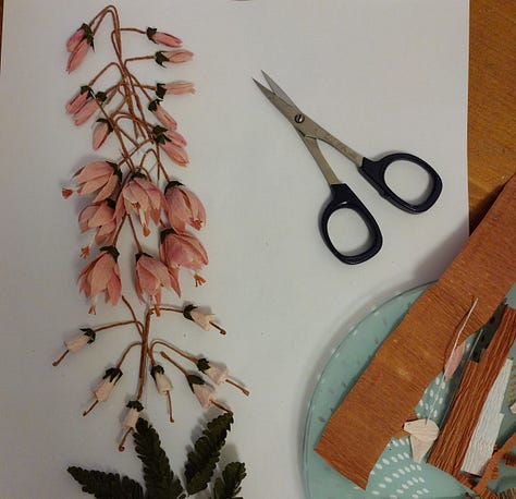 Close up images of the many little parts which make the oversized paper model of the heather 'Ling'