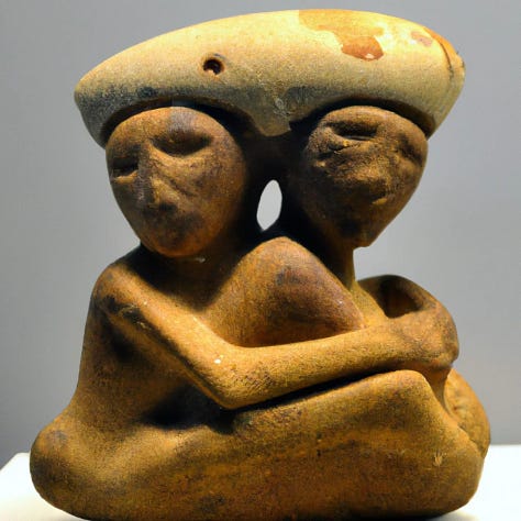 sculptures of people hugging 