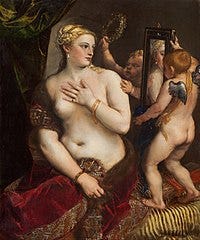 Paintings of Venus at her toilet by Titian, Bellini and Rubens