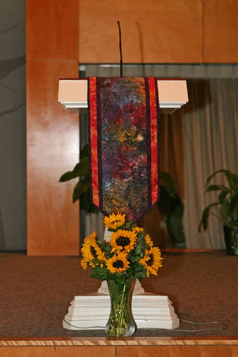 Balsom pillows, an altar cloth, and a table runner made by Charlotte for our wedding