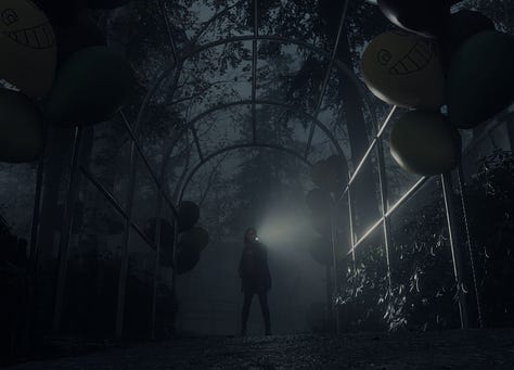 A collection of screen captures showcasing Saga Anderson and Alan Wake from 'Alan Wake 2'