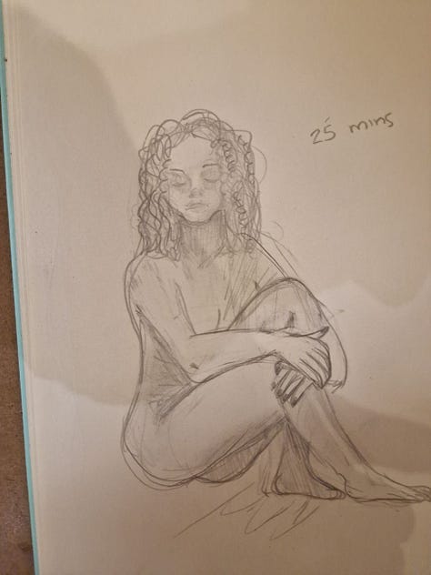 art nude drawing of female model in cardiff