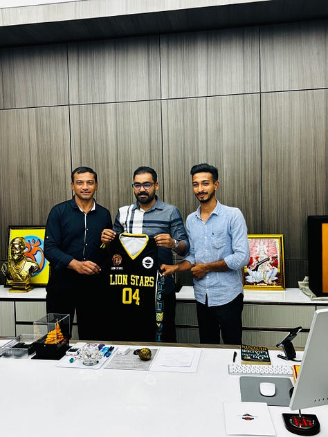 Surat Ultimate Basketball League 2024: Jersey revealing ceremony with the President of Surat District basketball Association Mr Jignesh Patil with the respective team Icon Players