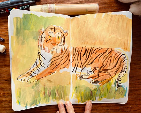 Tiger and people illustrations by Beth Spencer