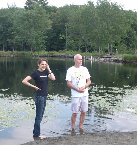 The author being baptized in a lake in summer, 2011.