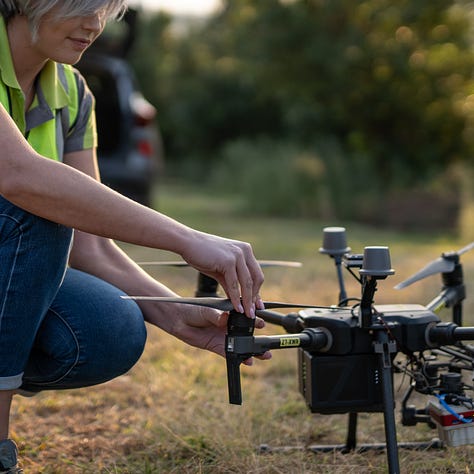 a DJI Matrice drone is setup and takes off ahead of a survey over macadamia trees in South Africa