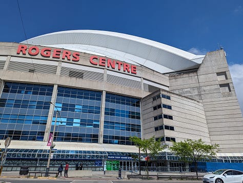 3 images of Rogers Centre (formerly SkyDome) in Toronto, Canada.