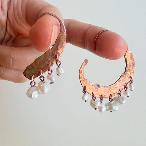 Pearlesque-Sculpted Copper & Freshwater Pearls Earrings-by Anita Chaperon