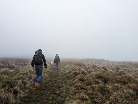 walking in mist in north wales