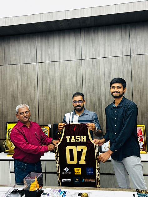 Surat Ultimate Basketball League 2024: Jersey revealing ceremony with the President of Surat District basketball Association Mr Jignesh Patil with the respective team Icon Players