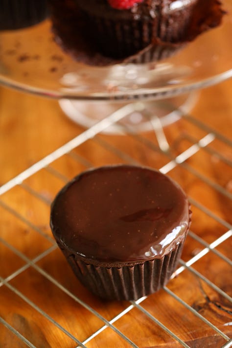 Making a chocolate raspberry cupcake