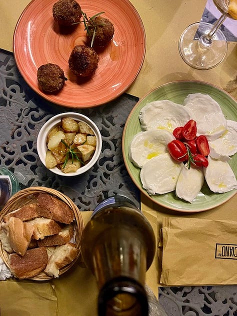 Top L to R: Walking from Carate Urio to Laglio on the Via Verde (Green way) to have aperitivo at Bottega da Luciano, polpette/mozzarella/patate al forno, never to chilly for gorgeous stivalli, tomino/speck/roasted eggplant, the next day at Agriturismo Barcola, squash-fest, small dog vs. giant pumpkin, a Lamborghini tractor