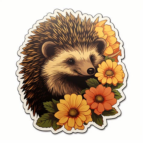 Ukraine, Letter A, sunflower hedgehog stickes made in Midjourney