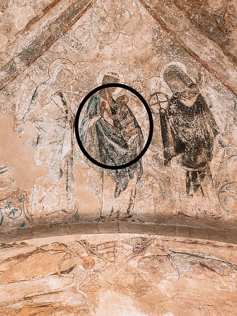 St. Catherine, St. Margaret and Mary details in the frescos at Norwich Cathedral