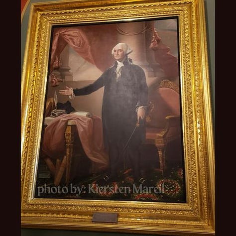 George Washington portrait, New York Assembly Chamber, Grand Western Staircase, camp stoves, 18th-century hunting shirt and knife, and a replica of a medical field box.