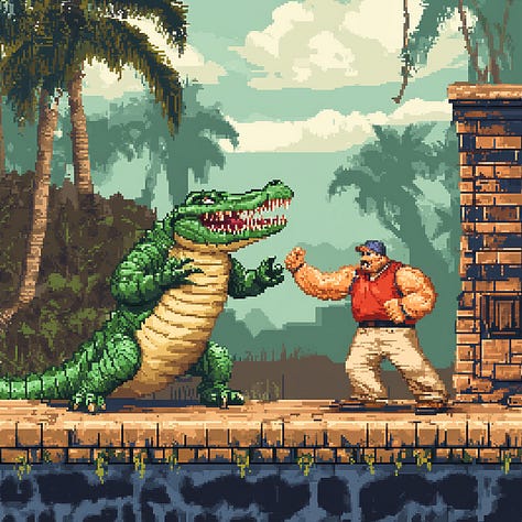 Captain, crocodile, demon 2D fighting game prompts in Midjourney