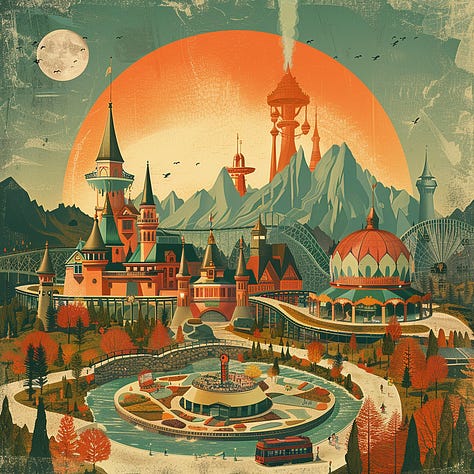 Party, theme park, Olympics retro posters by Midjourney