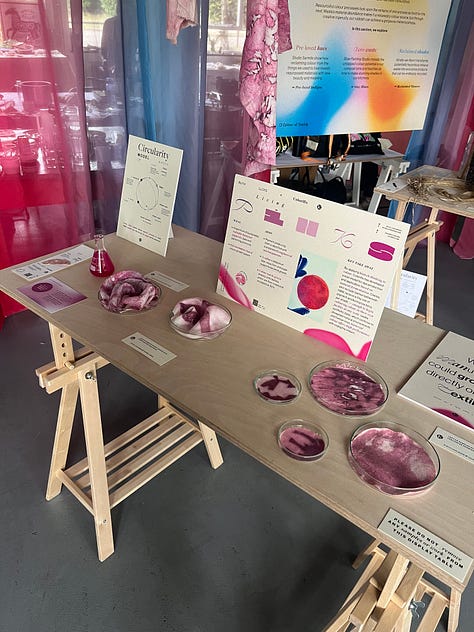 Main exhibition space at Switchboard Studios showing the "colour tables". In shot are 'blues', 'pinks' and 'greens'.