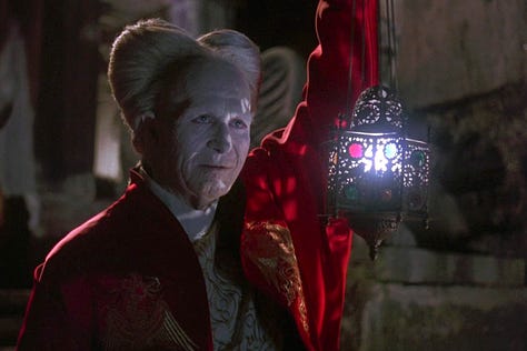 Shots from Bram Stoker's Dracula (1992) directed by Francis Ford Coppola, including the dinner scene with Keanu Reeves and Gary Oldman