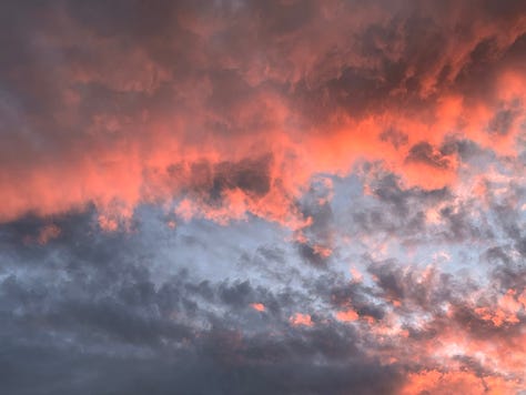 A gallery of 9 images that follow the development of golden light and intense orange and pink colours on beautiful cloud formations after the sun has set one day before the summer solstice in Scotland