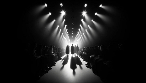 Pinhole photography capturing Fashion Week runway with slightly blurred tones.