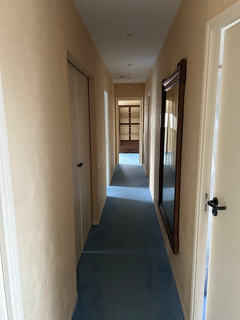 rooms with carpet and wood floors in a house under renovation in France