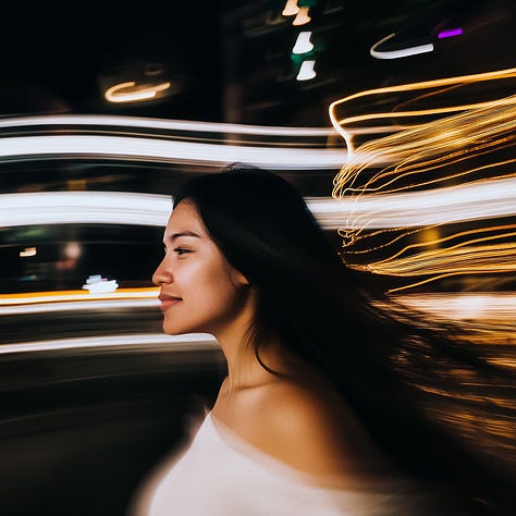 Photos of a woman at different shutter speeds in Midjourney