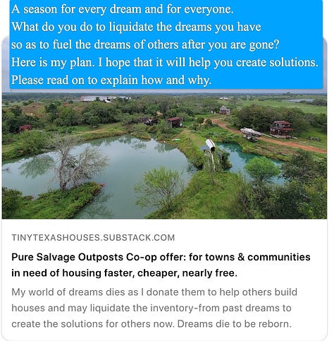 Visit TinyTexasHouses.substack.com for over 1,000 articles about solutions for tomorrow to use today. 